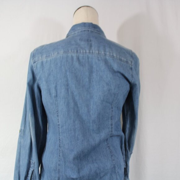 Talbots Denim Button Up Long Sleeve Shirt Size 6p Blue Pockets Collared - Picture 6 of 10